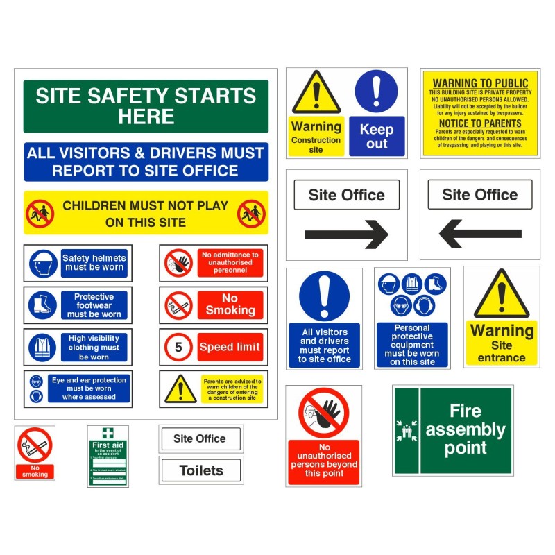 Pack of 30 Essential Construction Site Safety Signs