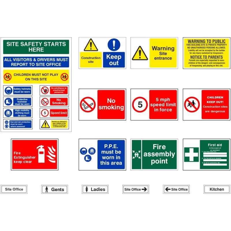 Pack of 20 Construction Site Safety Signs