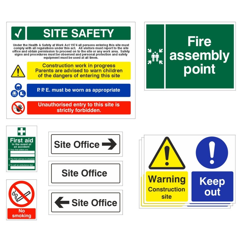 Pack of 10 Construction Site Safety Signs