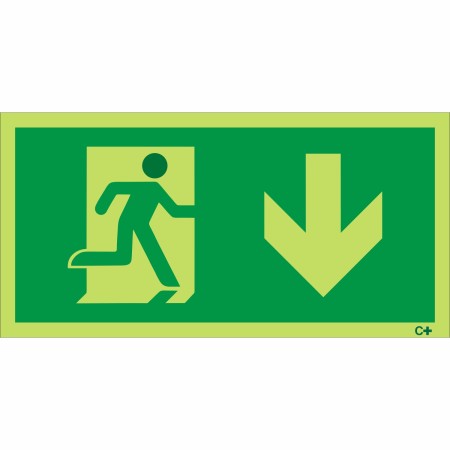 Glow in the Dark Fire Exit Symbol Only With Arrow Down Sign