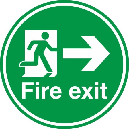 Fire Exit Right Arrow Floor Sign 450mm Diameter