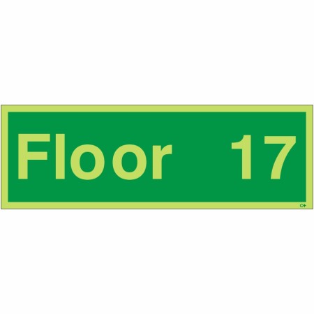 Glow in the dark Floor 17 floor identification sign